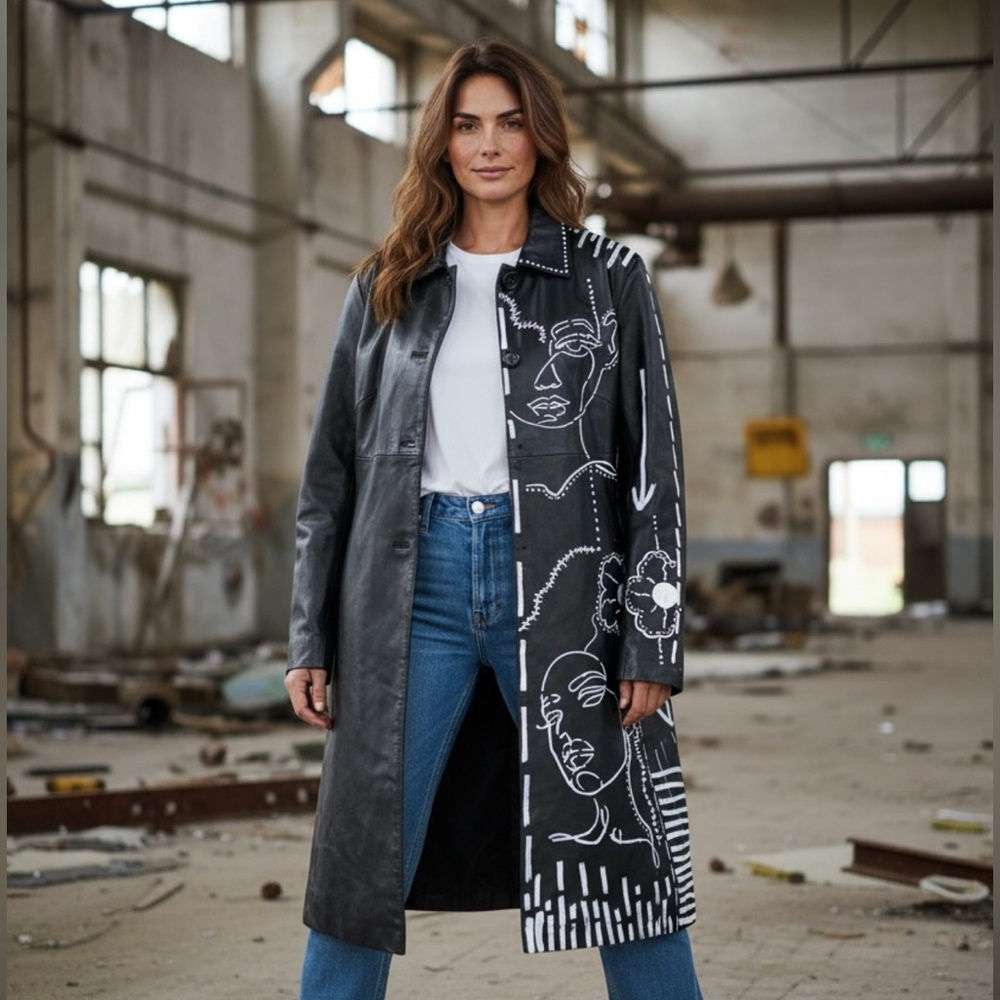 Women's Black and White Artistic Coat